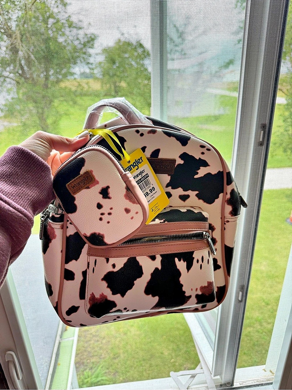 Wrangler Cow Print Backpack with Coin Pouch Pink & Black NWT